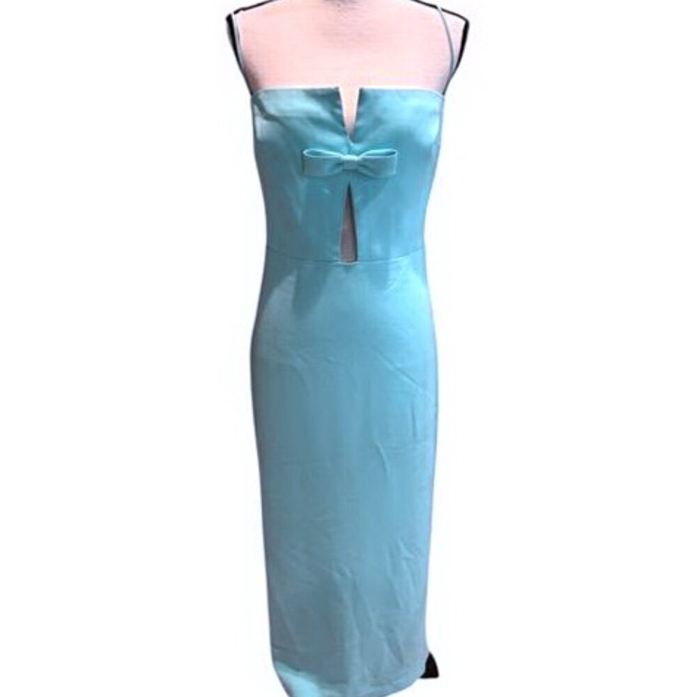 ML Monique Lhuillier Powder Blue Darted Cut-Out Bow Midi Dress